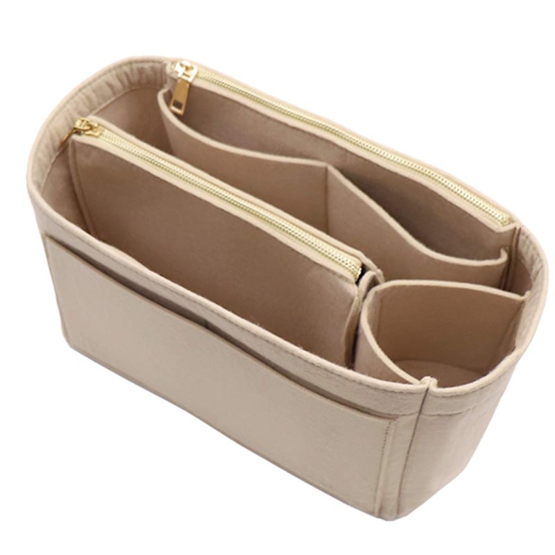 LEXSION Felt Purse Bag Organizer Insert with zipper Bag Tote Shaper Fit Speedy Neverful PM MM, 2-Beige, M - Image 1